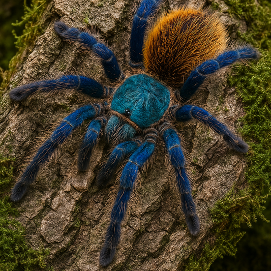 Green Bottle Blue Tarantula (Chromatopelma cyaneopubescens)